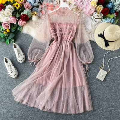 Model nou rochie dama cu perle si tul in mai multe culori model croiat