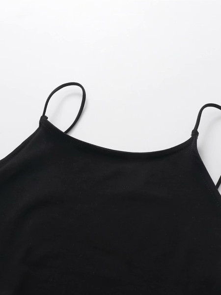 Testre szabott női bársony felső, vékony pántokkal és csupasz hátoldallal, fekete színben