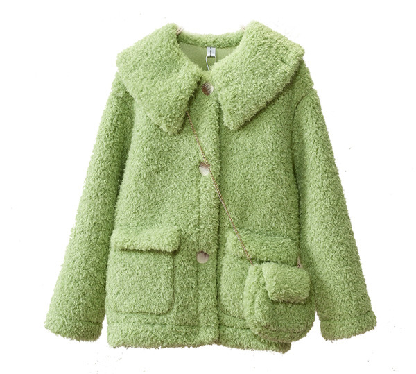 Fehér, zöld, narancs és bézs színű női télikabát zsebekkel