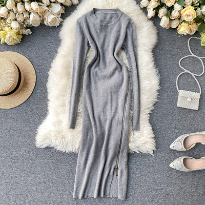 Retro stílusú női ruha hosszú ujjal, cipzárral több színben