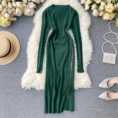 Retro stílusú női ruha hosszú ujjal, cipzárral több színben