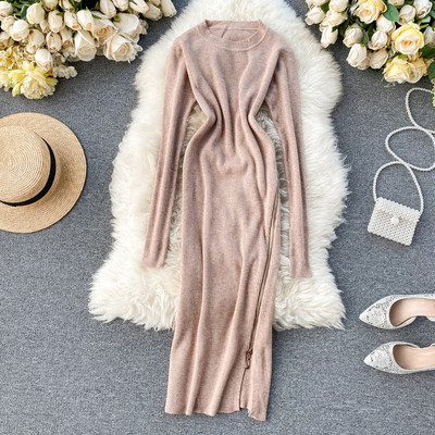 Retro stílusú női ruha hosszú ujjal, cipzárral több színben