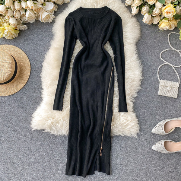 Retro stílusú női ruha hosszú ujjal, cipzárral több színben