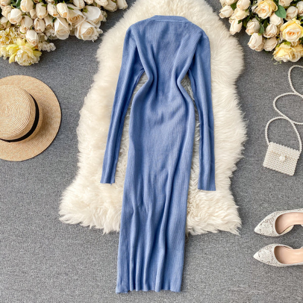 Retro stílusú női ruha hosszú ujjal, cipzárral több színben