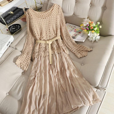 Alkalmi női ruha ovális nyakkivágással és övvel, fehér, bézs, kék és fekete színben