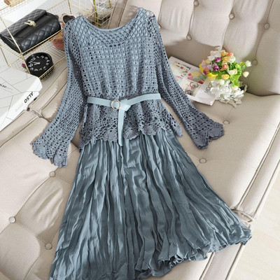 Alkalmi női ruha ovális nyakkivágással és övvel, fehér, bézs, kék és fekete színben