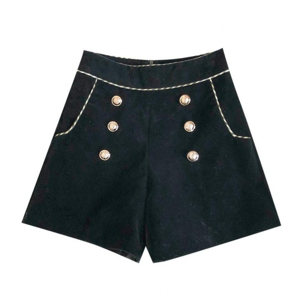 Modern női bársony rövidnadrág magas derékkal, fekete gombokkal