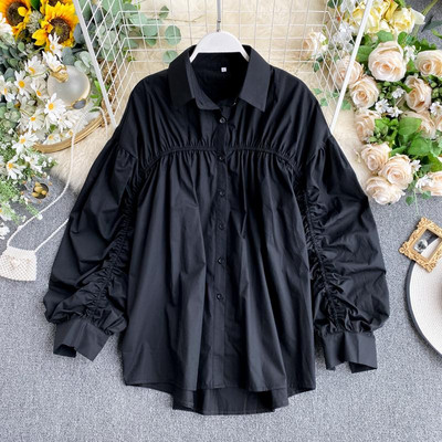 Modern női ing gombokkal és klasszikus galléros aszimmetrikus modell rózsaszín, fehér, zöld és fekete színekben