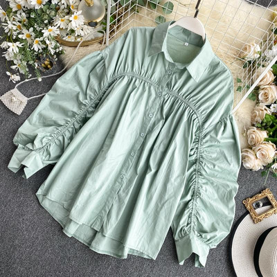 Modern női ing gombokkal és klasszikus galléros aszimmetrikus modell rózsaszín, fehér, zöld és fekete színekben