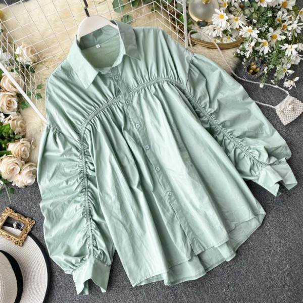 Modern női ing gombokkal és klasszikus galléros aszimmetrikus modell rózsaszín, fehér, zöld és fekete színekben