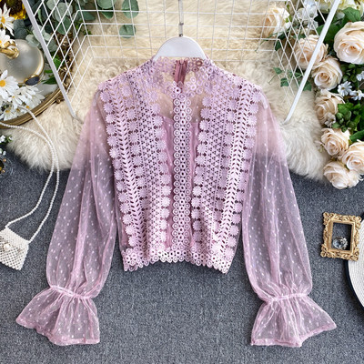 Cămașă de damă modernă în mai multe culori cu dantelă și tul