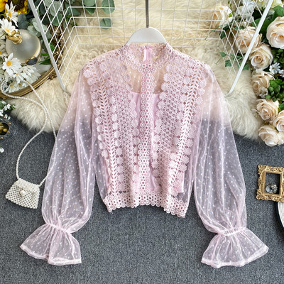 Cămașă de damă modernă în mai multe culori cu dantelă și tul