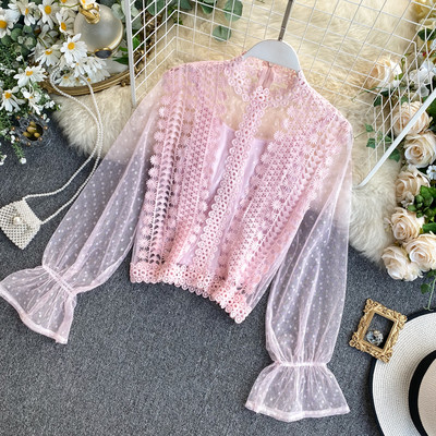 Cămașă de damă modernă în mai multe culori cu dantelă și tul