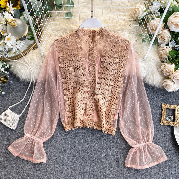 Cămașă de damă modernă în mai multe culori cu dantelă și tul