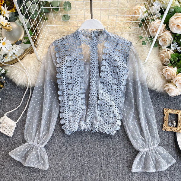 Cămașă de damă modernă în mai multe culori cu dantelă și tul