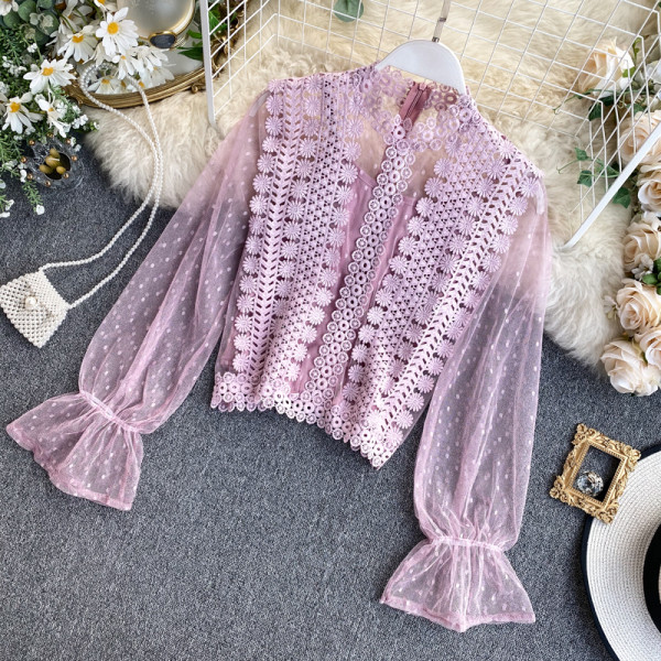 Cămașă de damă modernă în mai multe culori cu dantelă și tul