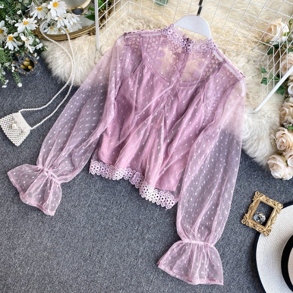 Cămașă de damă modernă în mai multe culori cu dantelă și tul