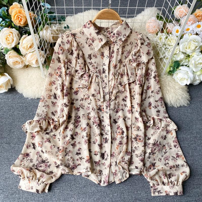 Modern női ing virágmintával és klasszikus gallérral, különböző színekben