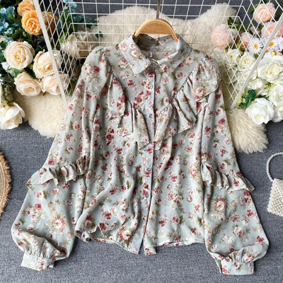 Modern női ing virágmintával és klasszikus gallérral, különböző színekben