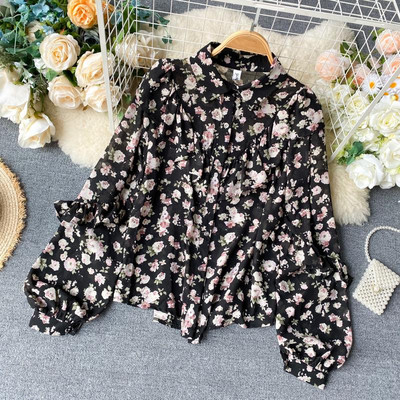 Modern női ing virágmintával és klasszikus gallérral, különböző színekben