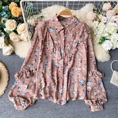 Modern női ing virágmintával és klasszikus gallérral, különböző színekben