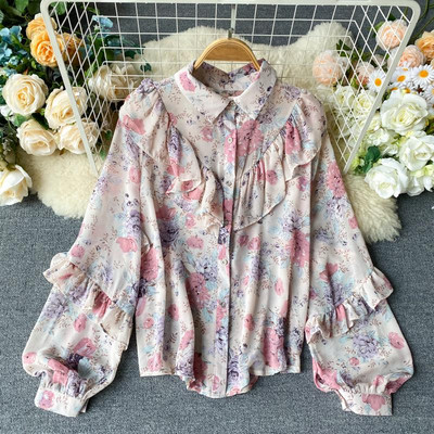 Modern női ing virágmintával és klasszikus gallérral, különböző színekben