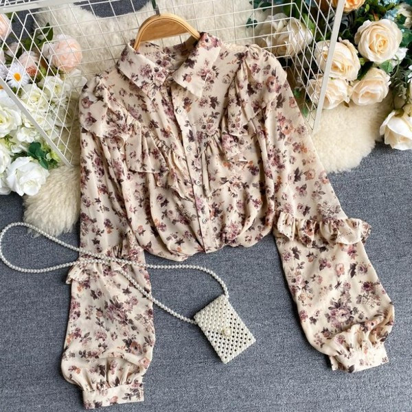 Modern női ing virágmintával és klasszikus gallérral, különböző színekben