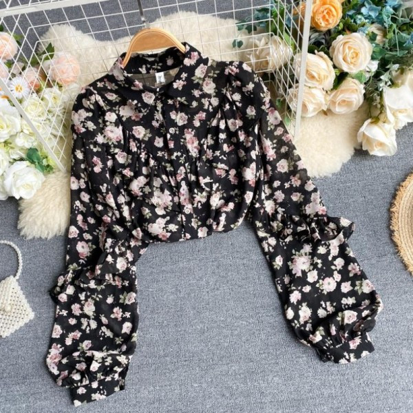 Modern női ing virágmintával és klasszikus gallérral, különböző színekben