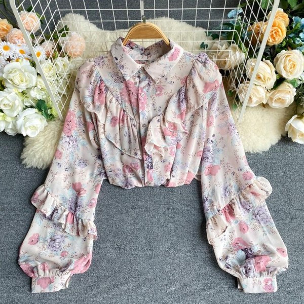 Modern női ing virágmintával és klasszikus gallérral, különböző színekben