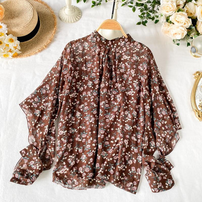 Modern női ing virágmintás széles ujjú, különböző színekben