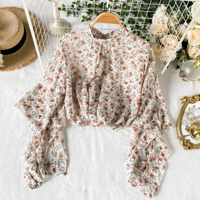 Modern női ing virágmintás széles ujjú, különböző színekben