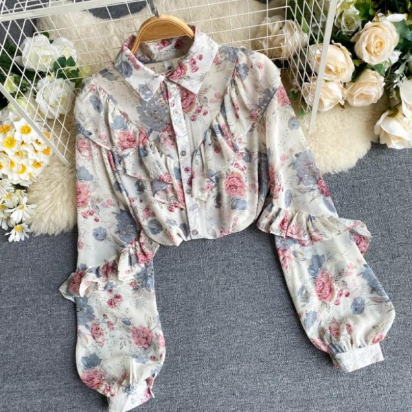 Modern női ing virágmintás széles ujjú, különböző színekben