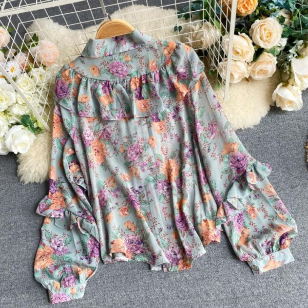 Modern női ing virágmintás széles ujjú, különböző színekben