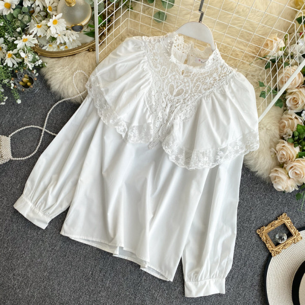 Retro stílusú női ing csipkével és hosszú ujjú piros, fekete és fehér színben