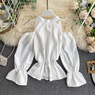 Bluză de damă modernă cu umerii goi și talie elastică în diferite culori