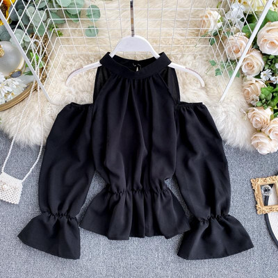 Bluză de damă modernă cu umerii goi și talie elastică în diferite culori