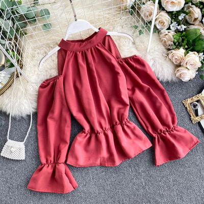 Bluză de damă modernă cu umerii goi și talie elastică în diferite culori