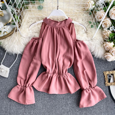 Bluză de damă modernă cu umerii goi și talie elastică în diferite culori