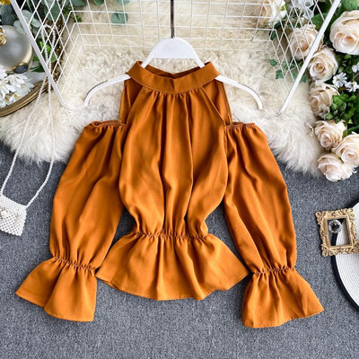 Bluză de damă modernă cu umerii goi și talie elastică în diferite culori