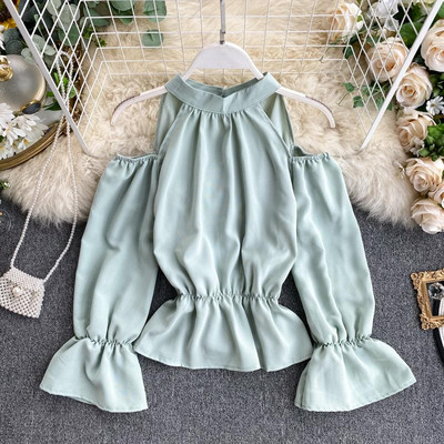 Bluză de damă modernă cu umerii goi și talie elastică în diferite culori