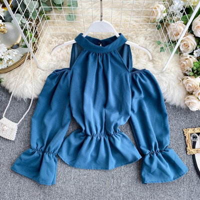 Bluză de damă modernă cu umerii goi și talie elastică în diferite culori