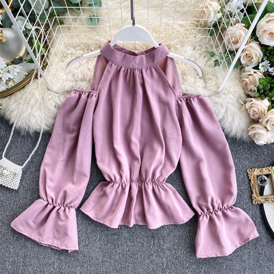 Bluză de damă modernă cu umerii goi și talie elastică în diferite culori