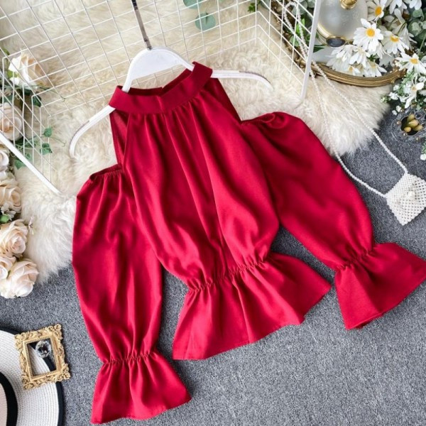 Bluză de damă modernă cu umerii goi și talie elastică în diferite culori