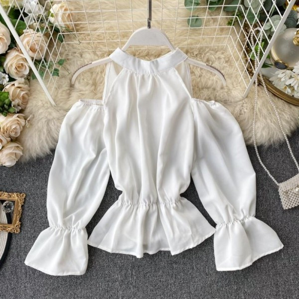 Bluză de damă modernă cu umerii goi și talie elastică în diferite culori