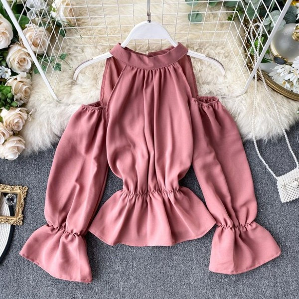 Bluză de damă modernă cu umerii goi și talie elastică în diferite culori