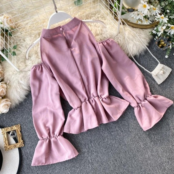 Bluză de damă modernă cu umerii goi și talie elastică în diferite culori