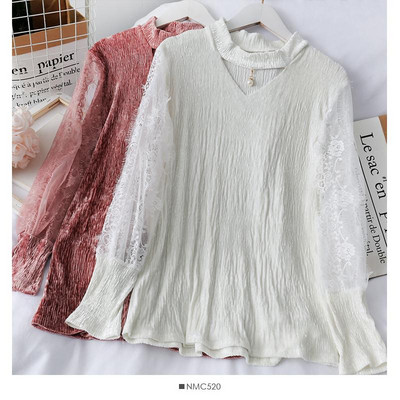 Modern női ing csipkeujjal és gyöngyökkel, különböző színekben