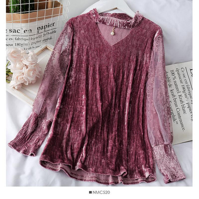 Modern női ing csipkeujjal és gyöngyökkel, különböző színekben