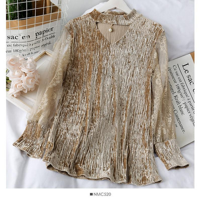 Modern női ing csipkeujjal és gyöngyökkel, különböző színekben