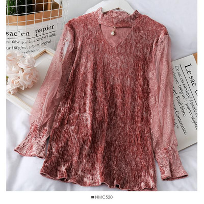 Modern női ing csipkeujjal és gyöngyökkel, különböző színekben